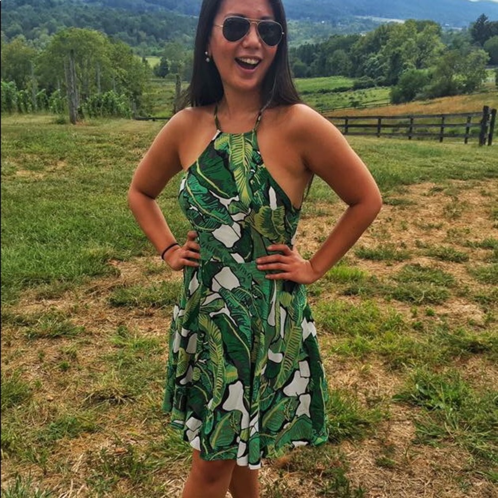 Lulus Tropical Palm Print Green Sundress
